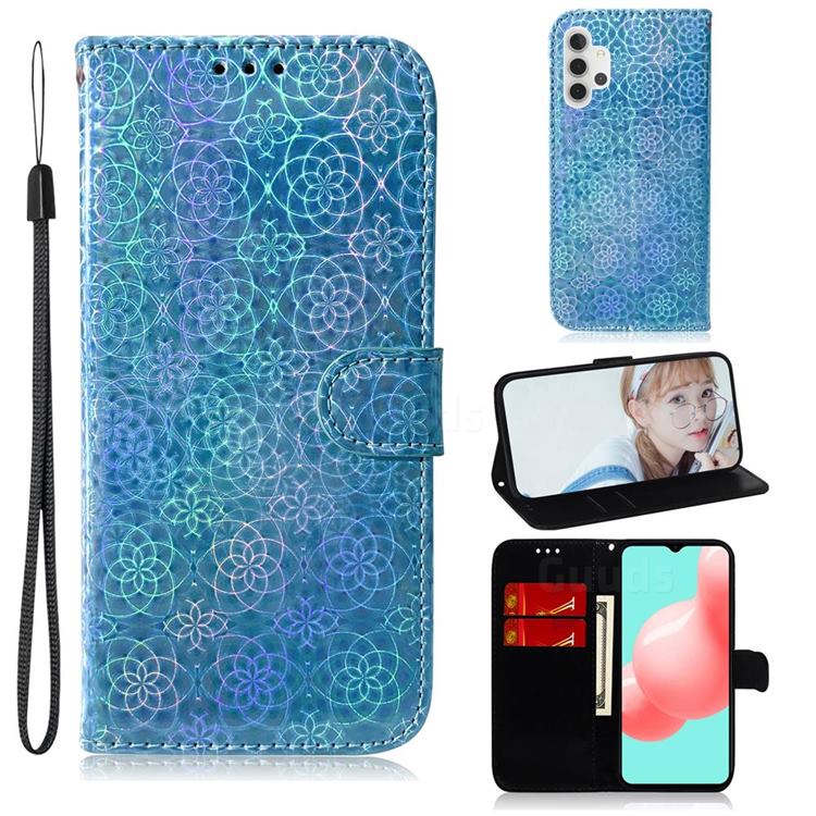 Laser Circle Shining Leather Wallet Phone Case for Samsung Galaxy A32 5G - Blue