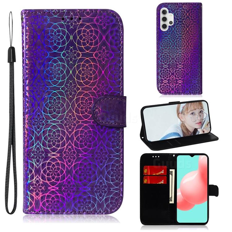 Laser Circle Shining Leather Wallet Phone Case for Samsung Galaxy A32 5G - Purple