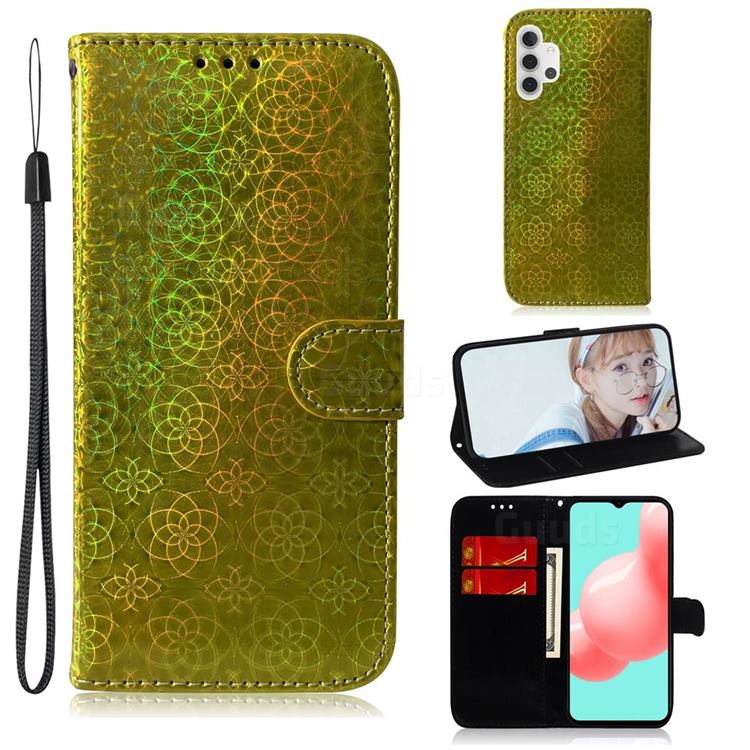 Laser Circle Shining Leather Wallet Phone Case for Samsung Galaxy A32 5G - Golden