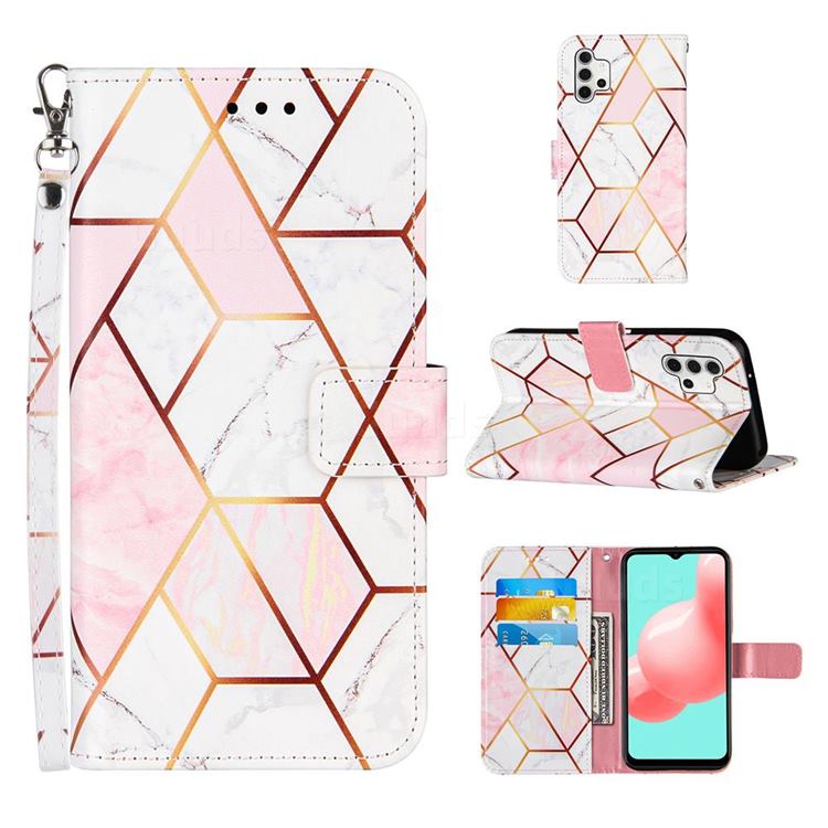 Pink White Stitching Color Marble Leather Wallet Case for Samsung Galaxy A32 5G