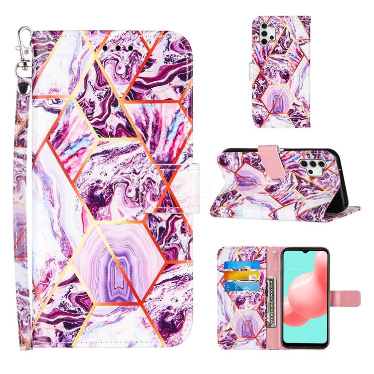 Dream Purple Stitching Color Marble Leather Wallet Case for Samsung Galaxy A32 5G