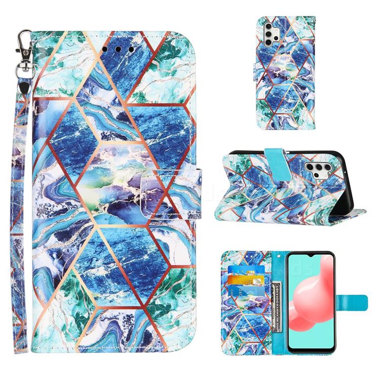 Green and Blue Stitching Color Marble Leather Wallet Case for Samsung Galaxy A32 5G