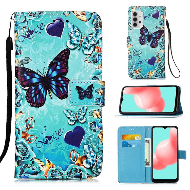 Love Butterfly Matte Leather Wallet Phone Case for Samsung Galaxy A32 5G