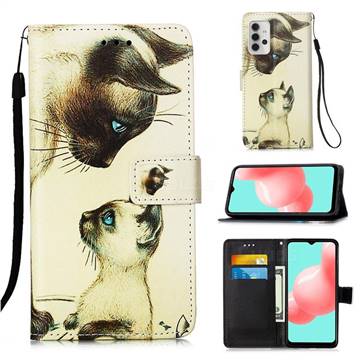 Cat Confrontation Matte Leather Wallet Phone Case for Samsung Galaxy A32 5G