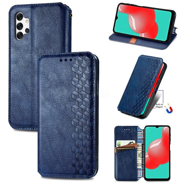 Ultra Slim Fashion Business Card Magnetic Automatic Suction Leather Flip Cover for Samsung Galaxy A32 5G - Dark Blue