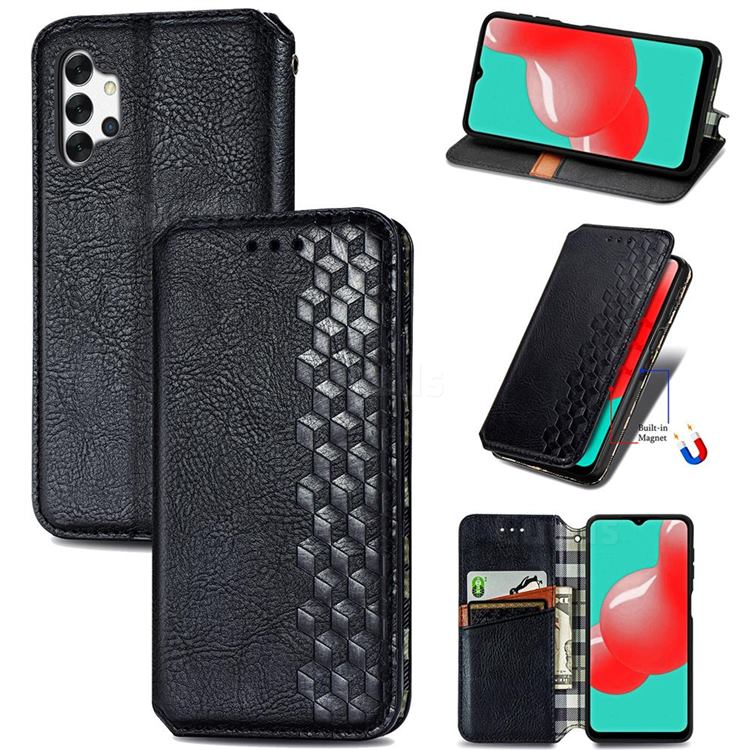Ultra Slim Fashion Business Card Magnetic Automatic Suction Leather Flip Cover for Samsung Galaxy A32 5G - Black