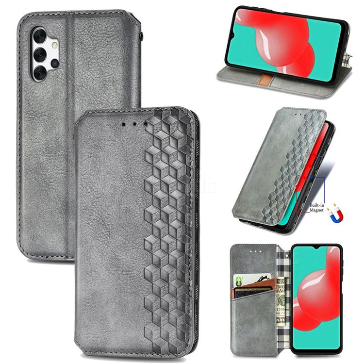 Ultra Slim Fashion Business Card Magnetic Automatic Suction Leather Flip Cover for Samsung Galaxy A32 5G - Grey