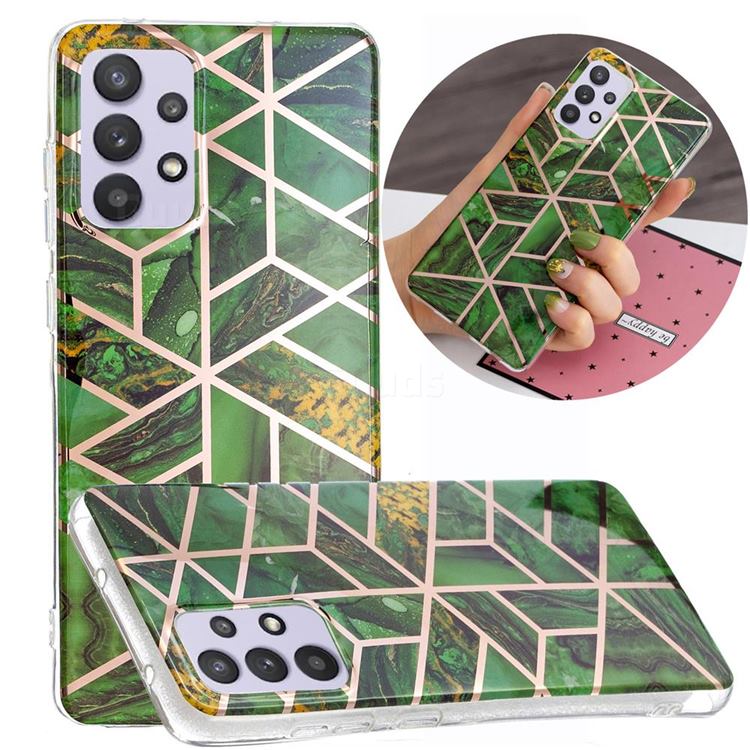 Green Rhombus Galvanized Rose Gold Marble Phone Back Cover for Samsung Galaxy A32 5G