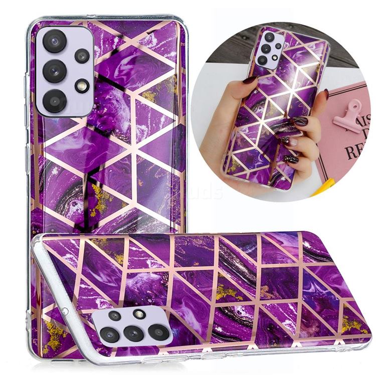Purple Rhombus Galvanized Rose Gold Marble Phone Back Cover for Samsung Galaxy A32 5G