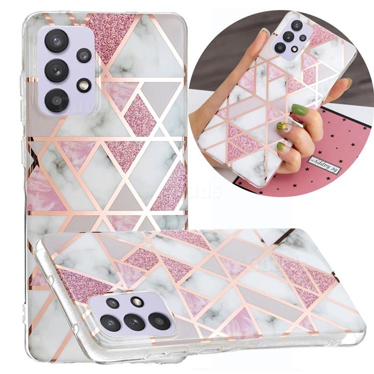 Pink Rhombus Galvanized Rose Gold Marble Phone Back Cover for Samsung Galaxy A32 5G