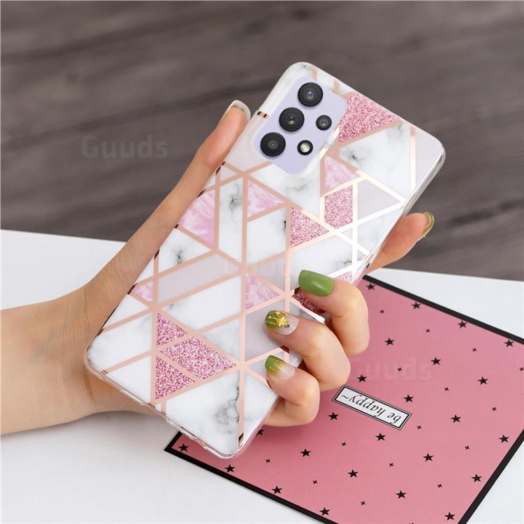 Pink Rhombus Galvanized Rose Gold Marble Phone Back Cover for Samsung