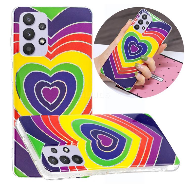 Rainbow Heart Painted Galvanized Electroplating Soft Phone Case Cover for Samsung Galaxy A32 5G