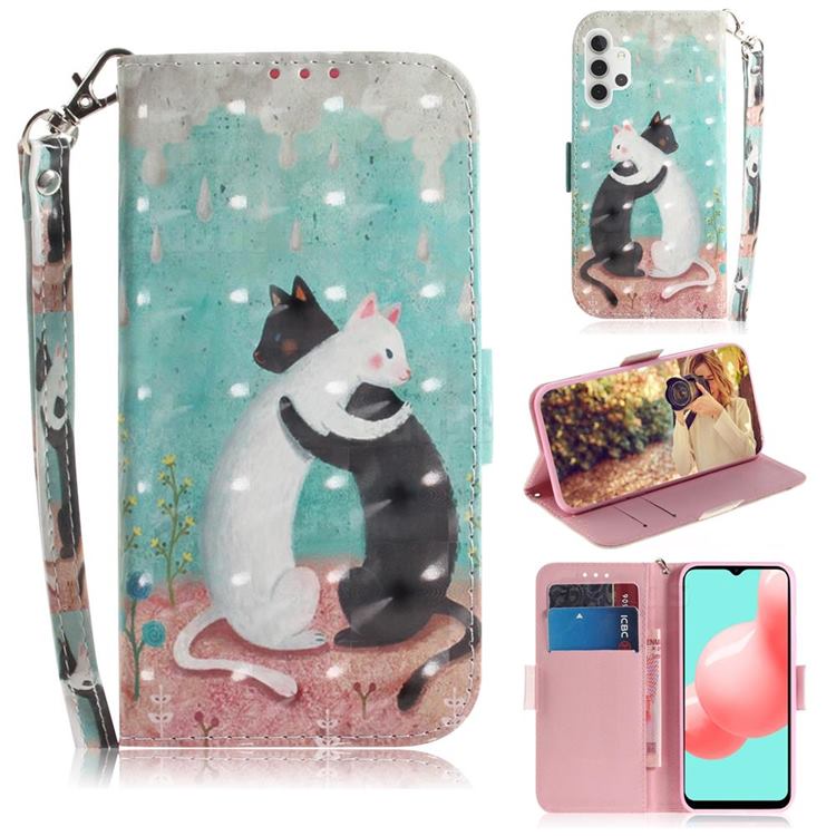 Black and White Cat 3D Painted Leather Wallet Phone Case for Samsung Galaxy A32 5G