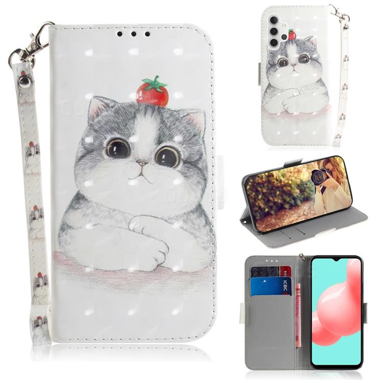 Cute Tomato Cat 3D Painted Leather Wallet Phone Case for Samsung Galaxy A32 5G