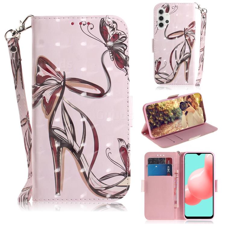 Butterfly High Heels 3D Painted Leather Wallet Phone Case for Samsung Galaxy A32 5G