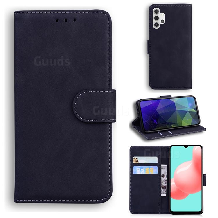 Retro Classic Skin Feel Leather Wallet Phone Case for Samsung Galaxy A32 5G - Black