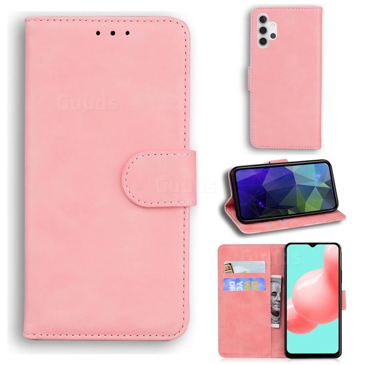 Retro Classic Skin Feel Leather Wallet Phone Case for Samsung Galaxy A32 5G - Pink