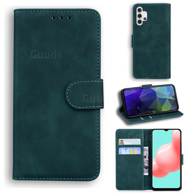 Retro Classic Skin Feel Leather Wallet Phone Case for Samsung Galaxy A32 5G - Green