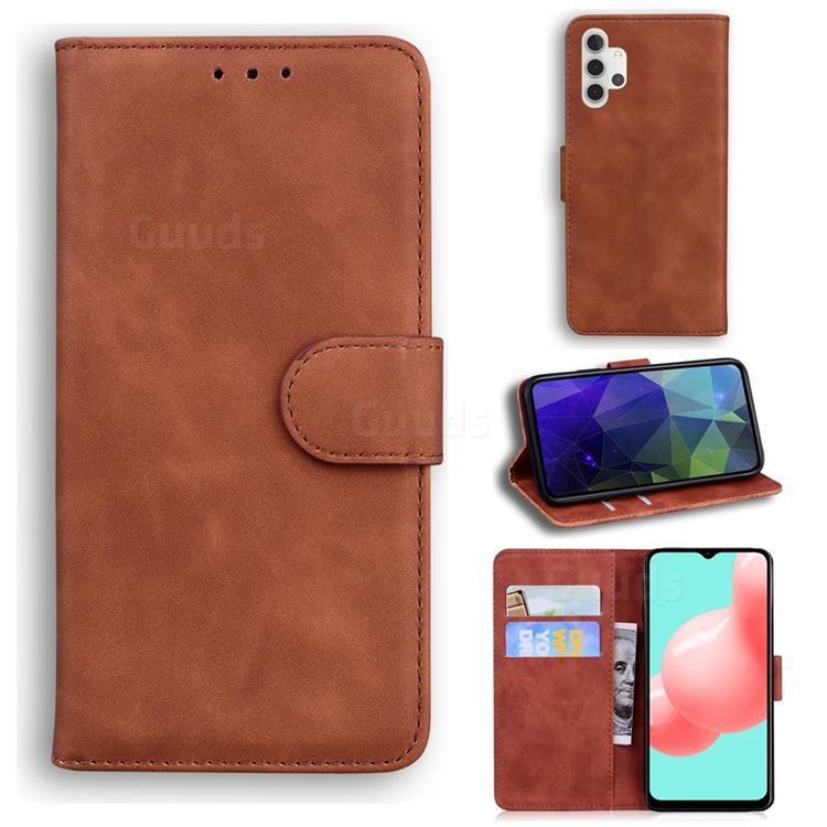 Retro Classic Skin Feel Leather Wallet Phone Case for Samsung Galaxy A32 5G - Brown