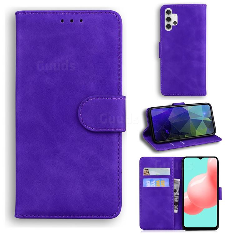Retro Classic Skin Feel Leather Wallet Phone Case for Samsung Galaxy A32 5G - Purple