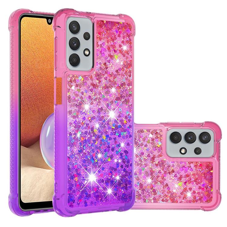Rainbow Gradient Liquid Glitter Quicksand Sequins Phone Case for Samsung Galaxy A32 5G - Pink Purple