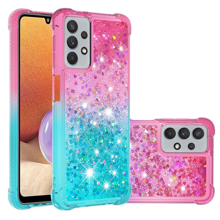 Rainbow Gradient Liquid Glitter Quicksand Sequins Phone Case for Samsung Galaxy A32 5G - Pink Blue
