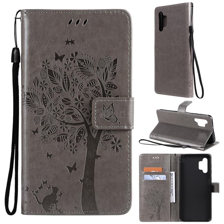 Embossing Butterfly Tree Leather Wallet Case for Samsung Galaxy A32 5G - Grey