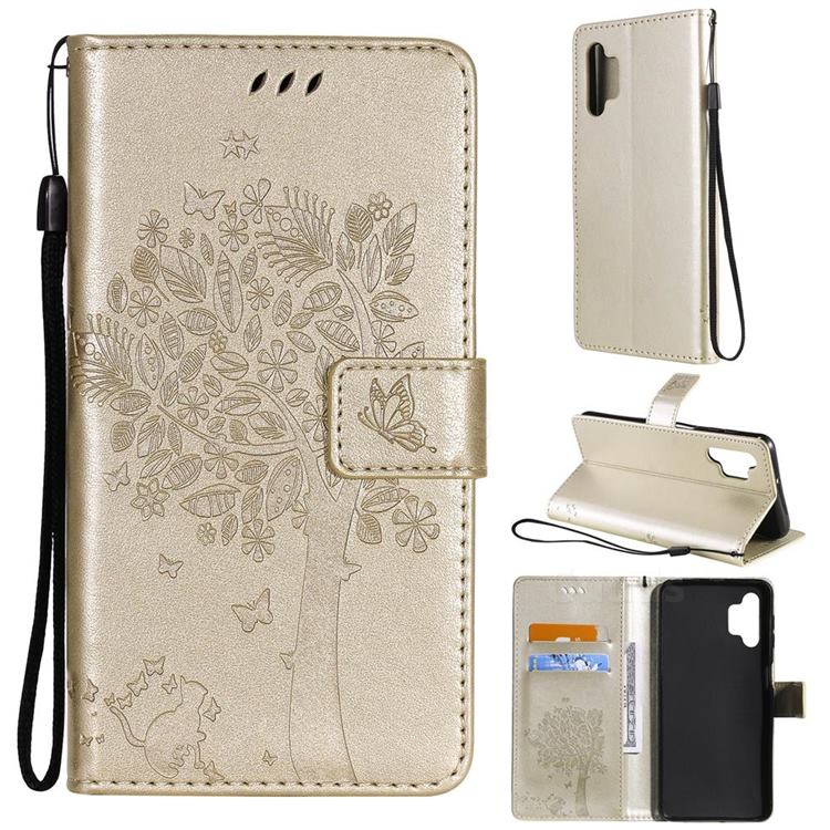 Embossing Butterfly Tree Leather Wallet Case for Samsung Galaxy A32 5G - Champagne