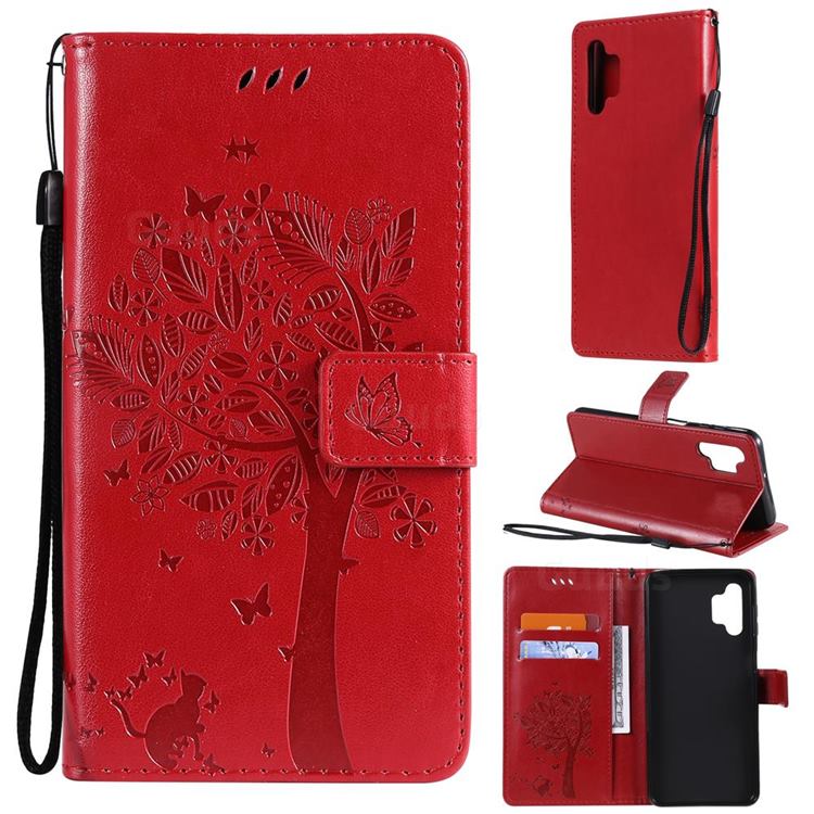 Embossing Butterfly Tree Leather Wallet Case for Samsung Galaxy A32 5G - Red