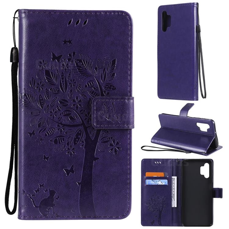 Embossing Butterfly Tree Leather Wallet Case for Samsung Galaxy A32 5G - Purple