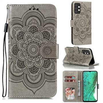 Intricate Embossing Datura Solar Leather Wallet Case for Samsung Galaxy A32 5G - Gray