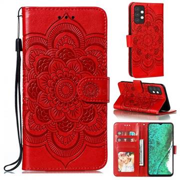 Intricate Embossing Datura Solar Leather Wallet Case for Samsung Galaxy A32 5G - Red