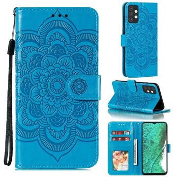 Intricate Embossing Datura Solar Leather Wallet Case for Samsung Galaxy A32 5G - Blue