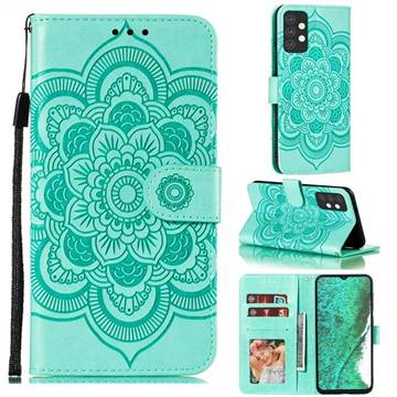 Intricate Embossing Datura Solar Leather Wallet Case for Samsung Galaxy A32 5G - Green