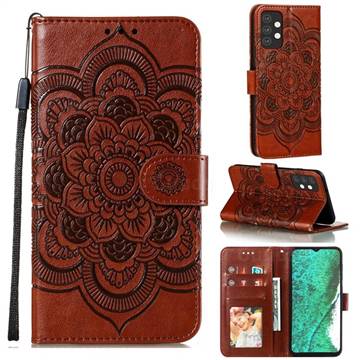 Intricate Embossing Datura Solar Leather Wallet Case for Samsung Galaxy A32 5G - Brown