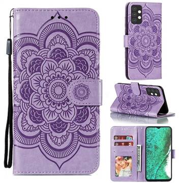Intricate Embossing Datura Solar Leather Wallet Case for Samsung Galaxy A32 5G - Purple