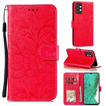Intricate Embossing Lace Jasmine Flower Leather Wallet Case for Samsung Galaxy A32 5G - Red