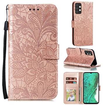Intricate Embossing Lace Jasmine Flower Leather Wallet Case for Samsung Galaxy A32 5G - Rose Gold