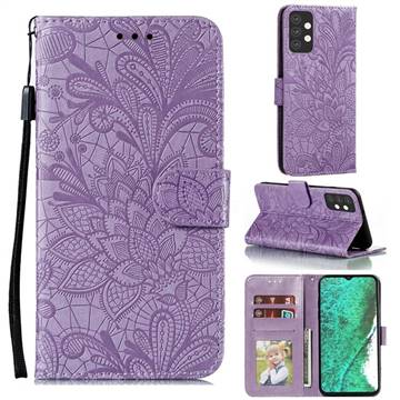 Intricate Embossing Lace Jasmine Flower Leather Wallet Case for Samsung Galaxy A32 5G - Purple