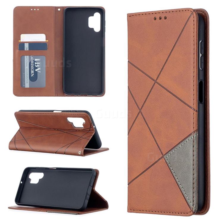 Prismatic Slim Magnetic Sucking Stitching Wallet Flip Cover for Samsung Galaxy A32 5G - Brown