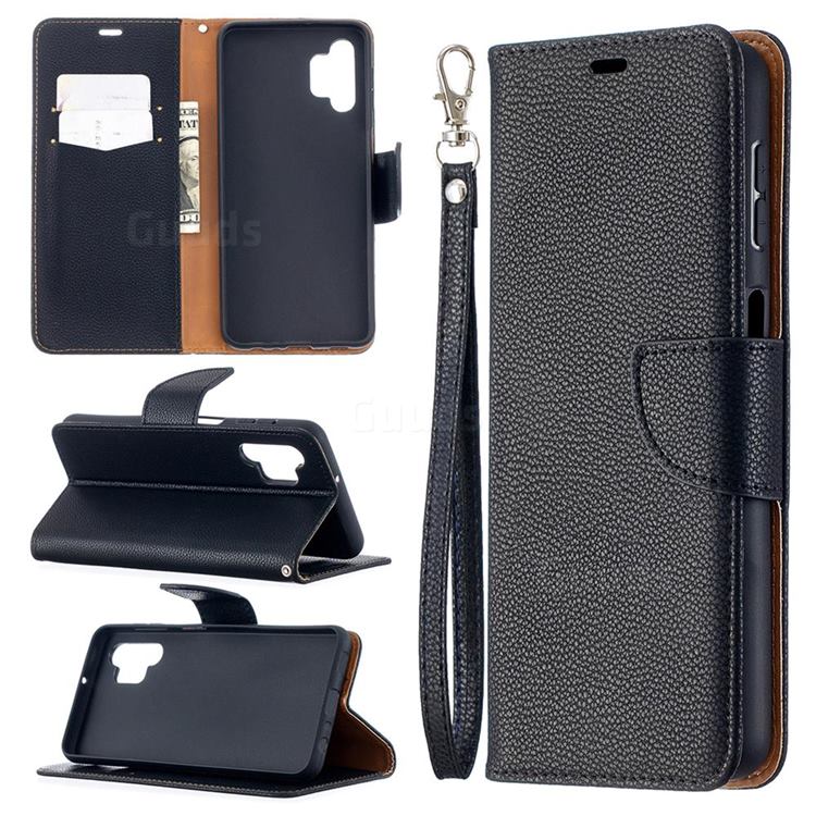 Classic Luxury Litchi Leather Phone Wallet Case for Samsung Galaxy A32 5G - Black