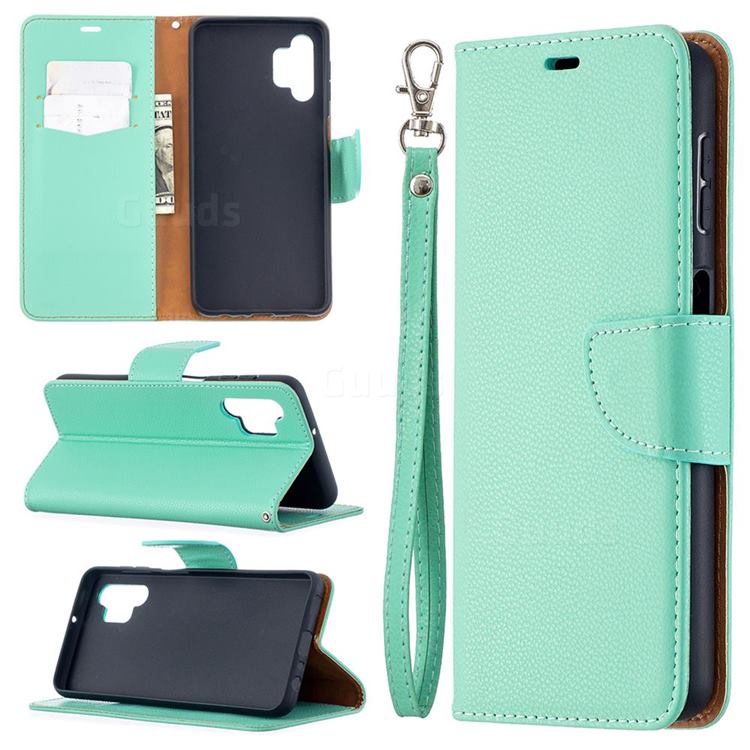 Classic Luxury Litchi Leather Phone Wallet Case for Samsung Galaxy A32 5G - Green
