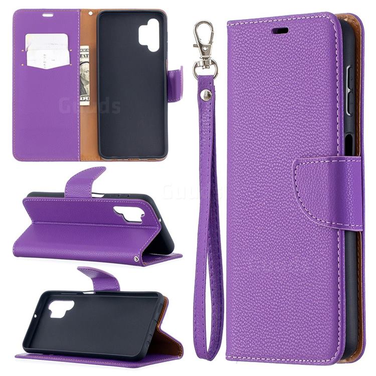 Classic Luxury Litchi Leather Phone Wallet Case for Samsung Galaxy A32 5G - Purple