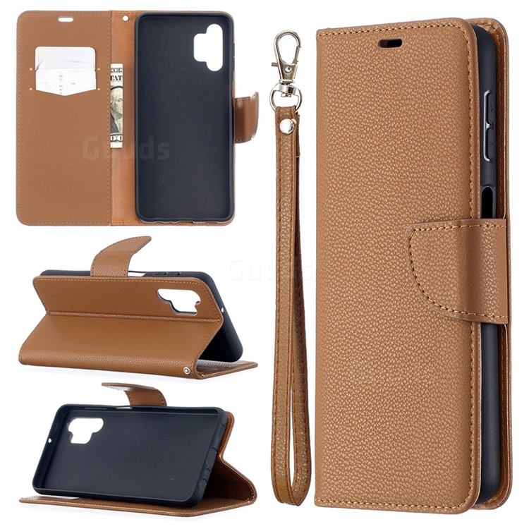 Classic Luxury Litchi Leather Phone Wallet Case for Samsung Galaxy A32 5G - Brown