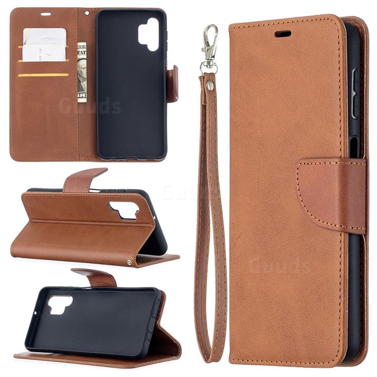 Classic Sheepskin PU Leather Phone Wallet Case for Samsung Galaxy A32 5G - Brown