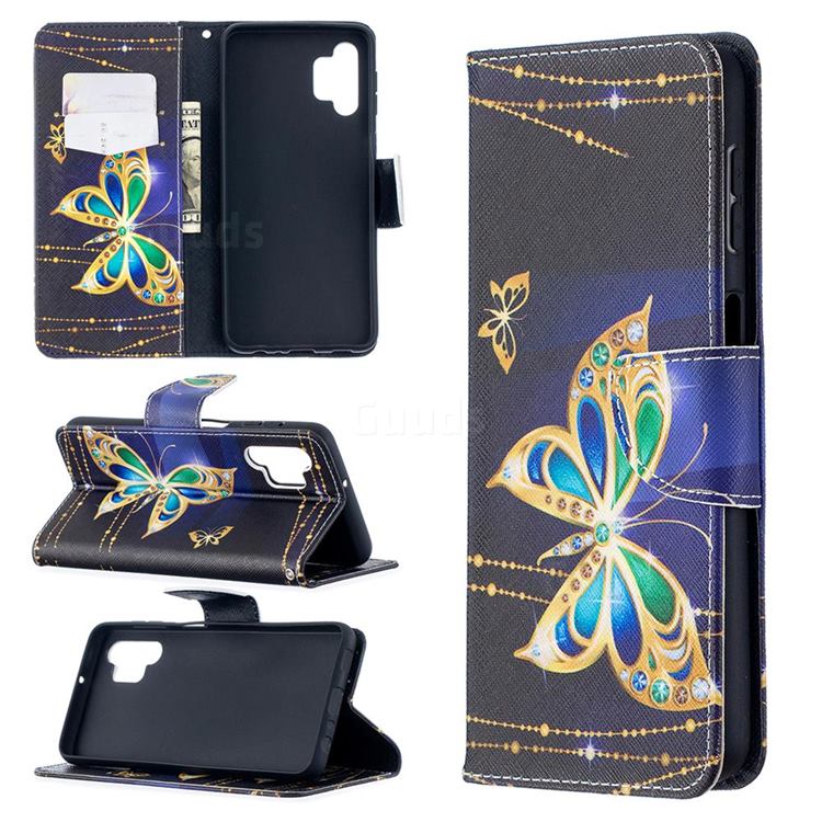 Golden Shining Butterfly Leather Wallet Case for Samsung Galaxy A32 5G