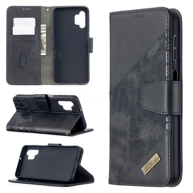 BinfenColor BF04 Color Block Stitching Crocodile Leather Case Cover for Samsung Galaxy A32 5G - Black