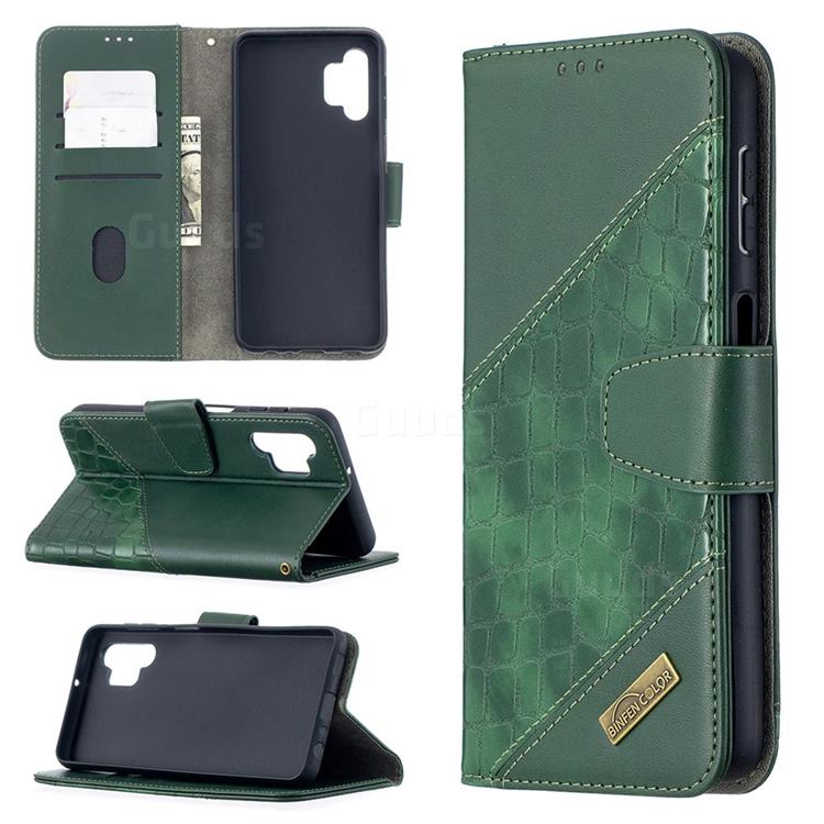 BinfenColor BF04 Color Block Stitching Crocodile Leather Case Cover for Samsung Galaxy A32 5G - Green