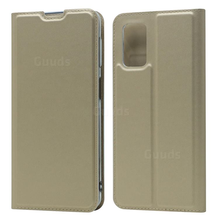 Ultra Slim Card Magnetic Automatic Suction Leather Wallet Case for Samsung Galaxy A32 5G - Champagne