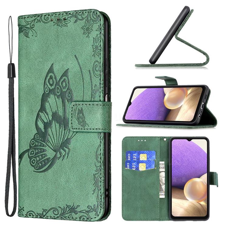 Binfen Color Imprint Vivid Butterfly Leather Wallet Case for Samsung Galaxy A32 5G - Green